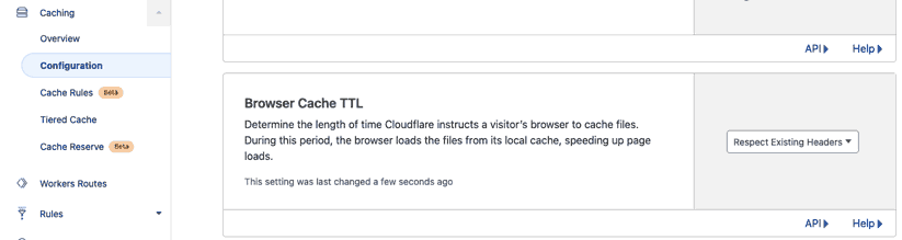 Option from Cloudflare account showing that there's an option to make Cloudflare respect existing cache max-age headers