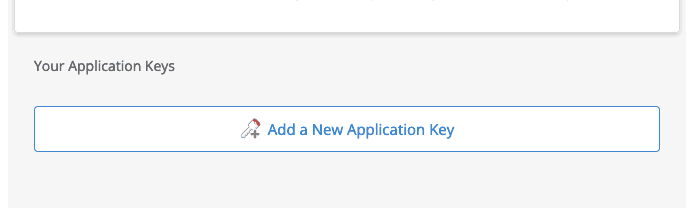 Screenshot showing the link in the Backblaze panel for creating a new API key