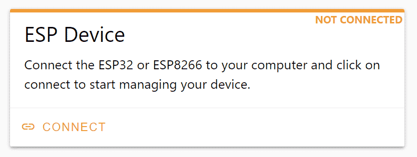 Screenshot of the box at web.esphome.io prompting you to connect an ESP32/ESP8266